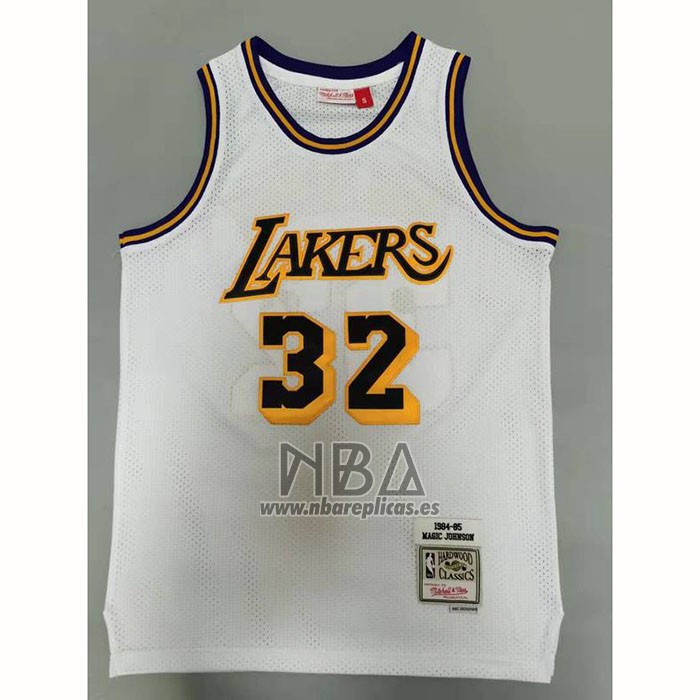 Camiseta Los Angeles Lakers Magic Johnson NO 32 Mitchell & Ness1984-85 Blanco